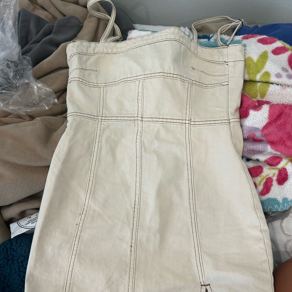 Cream Sleeveless Denim Dress